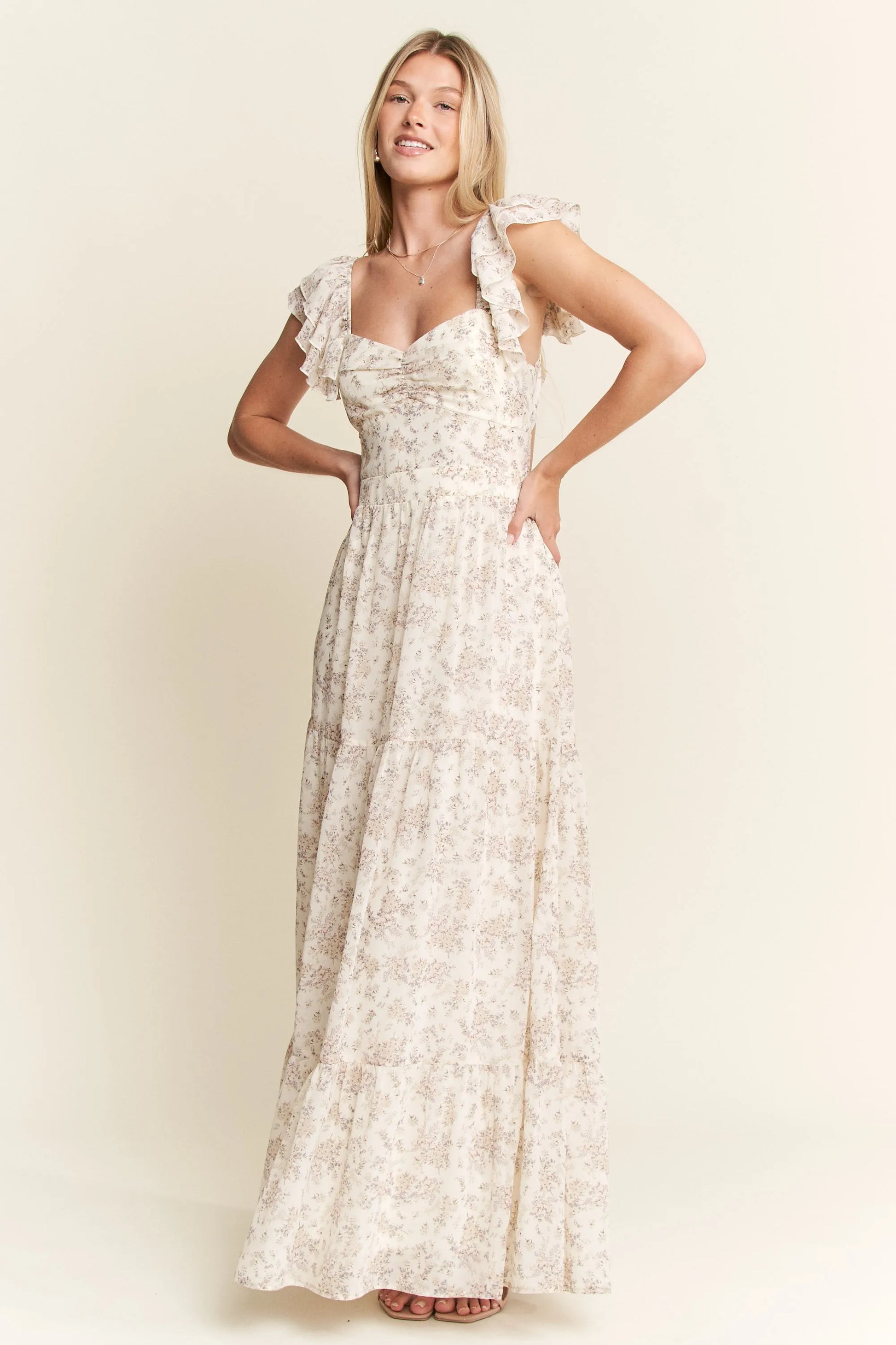 Full Size Ruffle Sleeve Tiered Maxi Dress Plus Size in Ivory - product view 11