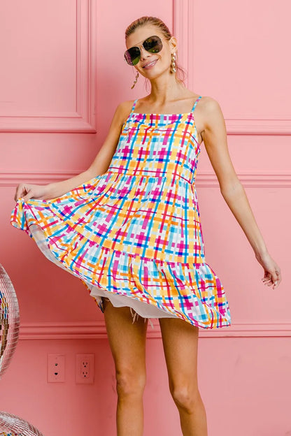Multi Colors Plaid Sleeveless Sun Dress - product view 9