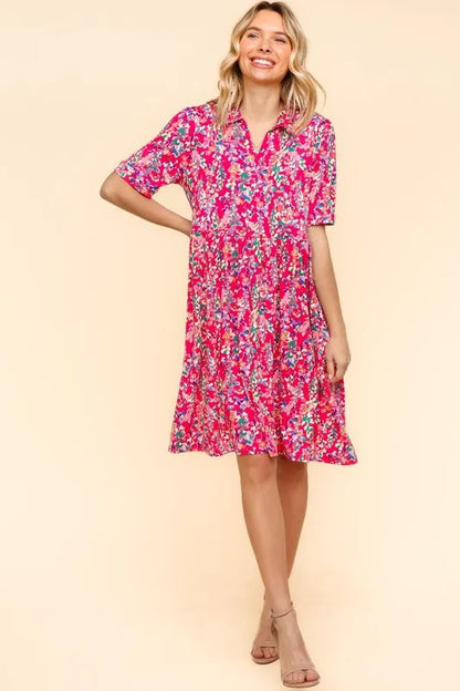 Johnny Collar Babydoll Dress with Side Pockets - Fuchsia - product view 8