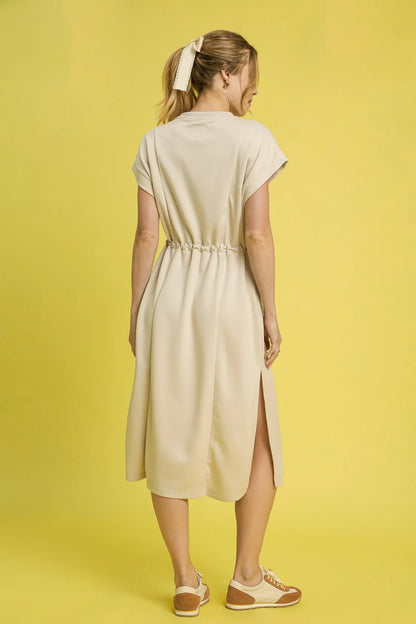 Side Slit Short Sleeve Midi Tee Dress - Ecru - product view 2