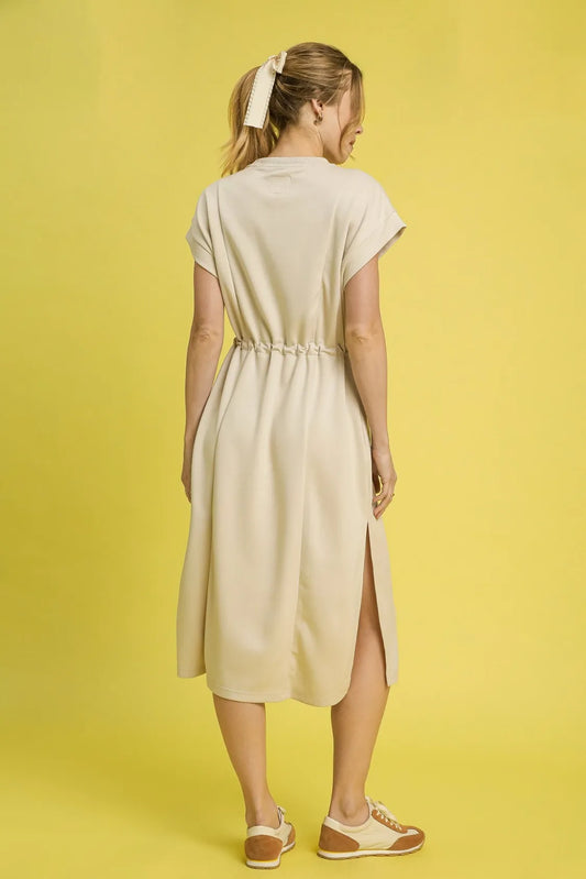 Side Slit Short Sleeve Midi Tee Dress - Ecru - product view 2