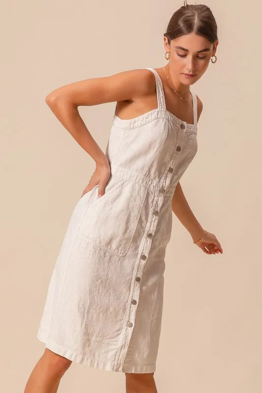 Button Down Pocket Front Pinafore Dress - Off White - product view 13