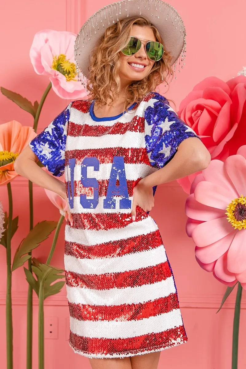 American Flag Theme Usa Print Sequin Dress - product view 9