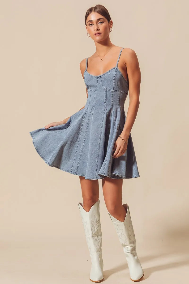 A Line Fit and Flare Denim Mini Dress - product view 13