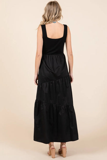 Mix Media Square Neck Maxi Dress in Black - product view 4