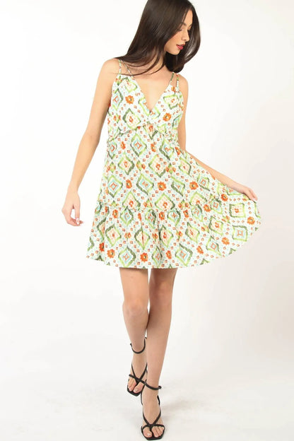 Floral Back Smocked Ruffled Mini Dress in Green Multi - product view 4