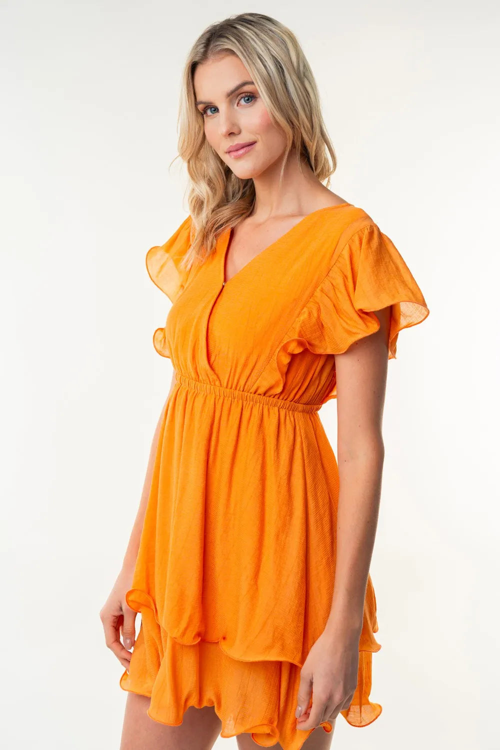 Full Size Short Sleeve Woven Layered Dress in Apricot - product view 3