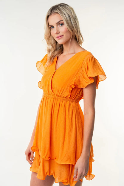 Full Size Short Sleeve Woven Layered Dress in Apricot - product view 3