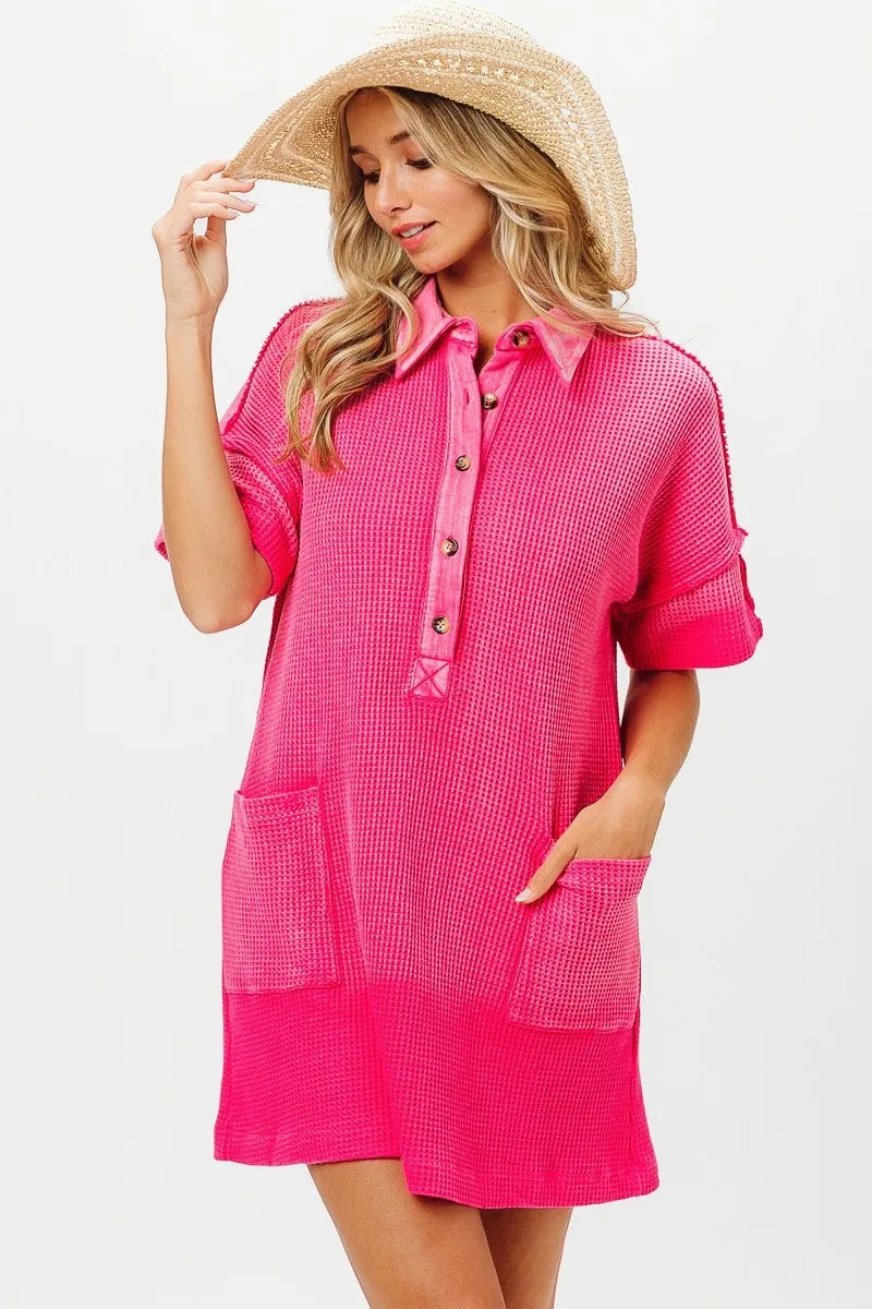 Dip Dye Mineral Washed Knit Dress - Fuchsia - product view 3