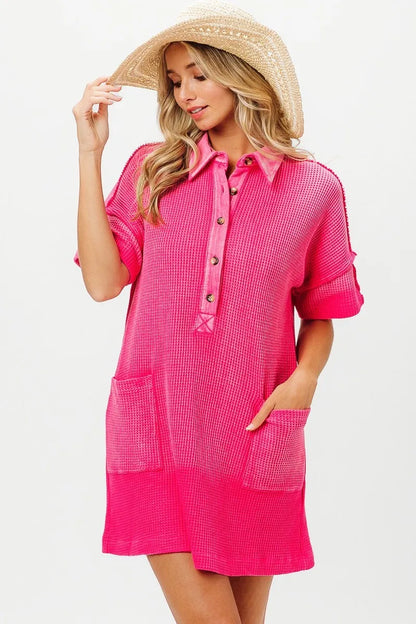 Dip Dye Mineral Washed Knit Dress - Fuchsia - product view 3