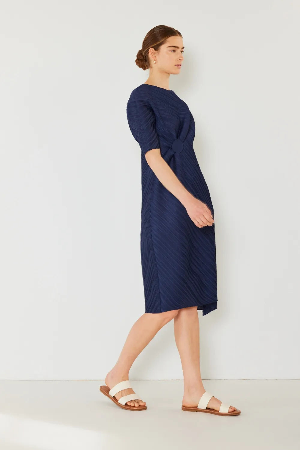 Pleated Dolman Sleeve Dress in Brown Khaki, Deep Orange and more - product view 18