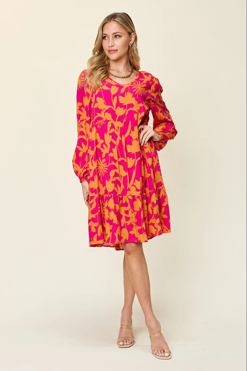 Full Size Printed Ruffle Hem Dress with Pocket in Dark Green, Lavender and more - product view 25