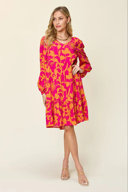 Full Size Printed Ruffle Hem Dress with Pocket in Dark Green, Lavender and more - product view 25