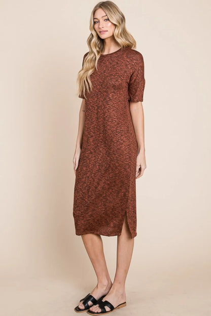 Round Neck Side Slit Midi Dress - Rust - product view 3