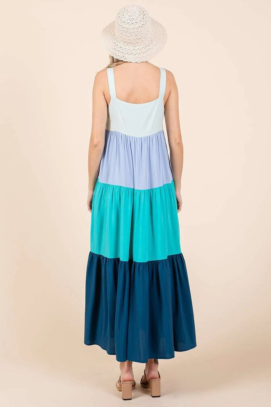 Color Block Tiered Pull-On Maxi Dress - Blue Multi - product view 5