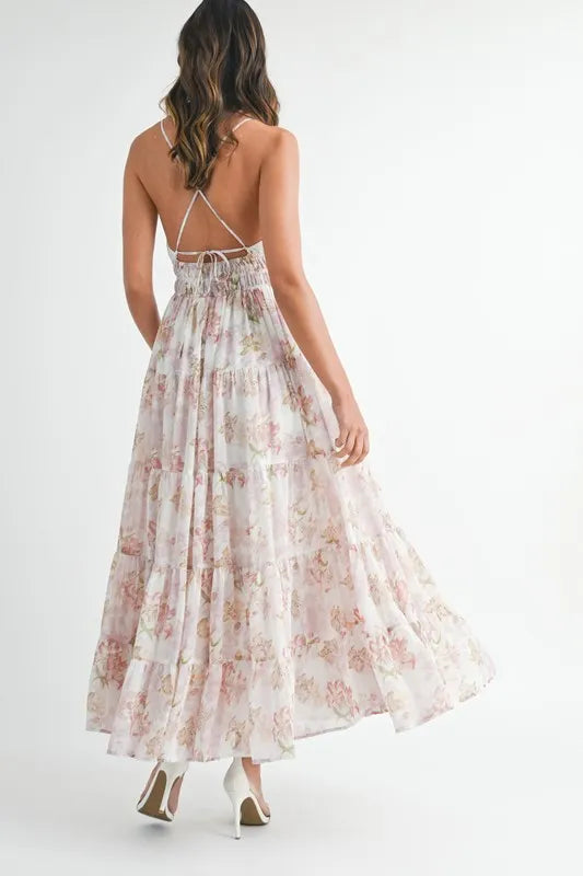 Floral Print Tiered Cami Maxi Dress - Pink - product view 6