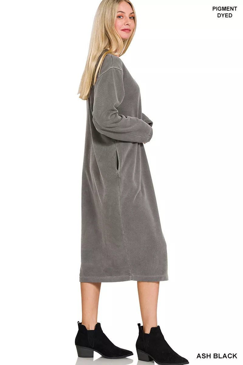 Soft Fleece Pigment Dye Sweatshirts Dress - Ash Black - product view 2