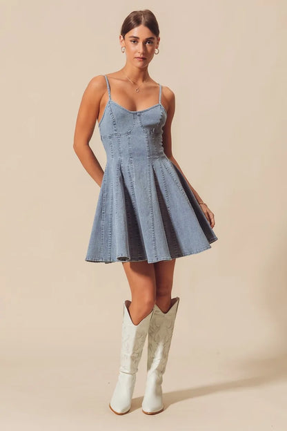 A Line Fit and Flare Denim Mini Dress - product view 17
