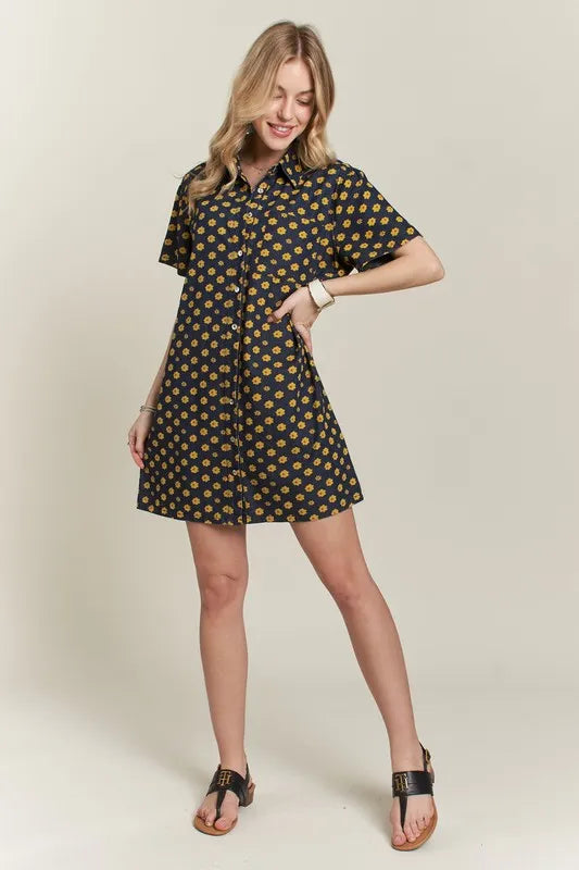 Floral Button-Up Mini Denim Dress in Dark - product view 6