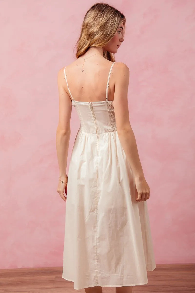 Smocked Sleeveless Casual Everyday Dress With Slit - Cream - product view 10