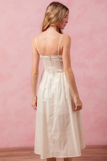 Smocked Sleeveless Casual Everyday Dress With Slit - Cream - product view 10