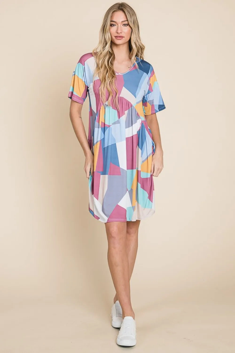 Ruched Color Block Short Sleeve Dress in Multicolor - product view 6
