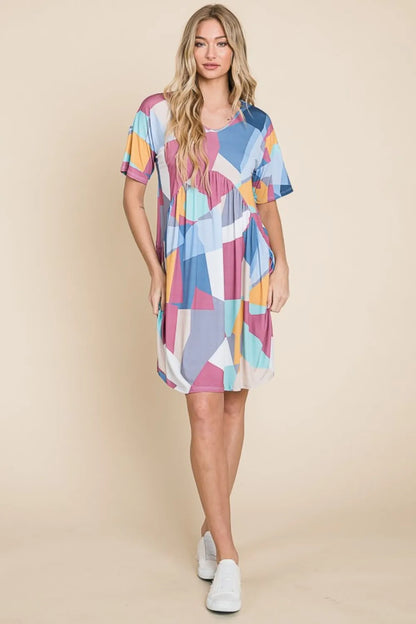 Ruched Color Block Short Sleeve Dress in Multicolor - product view 6