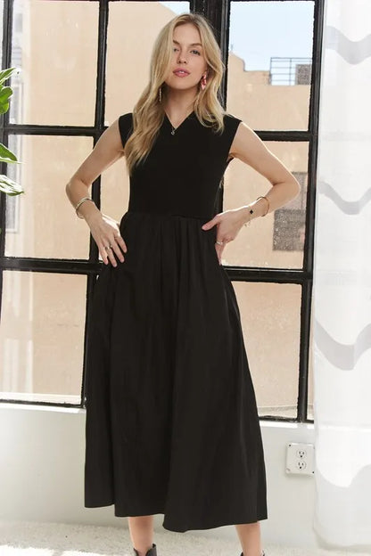 V-Neck Cap Sleeve Dress - Black - product view 3