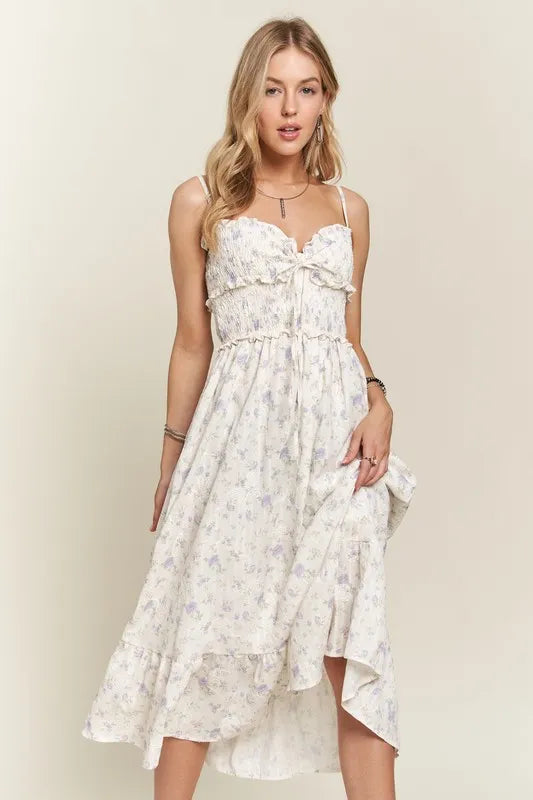 Smocked Floral Sweetheart Neck Cami Dress - Lavender - product view 3