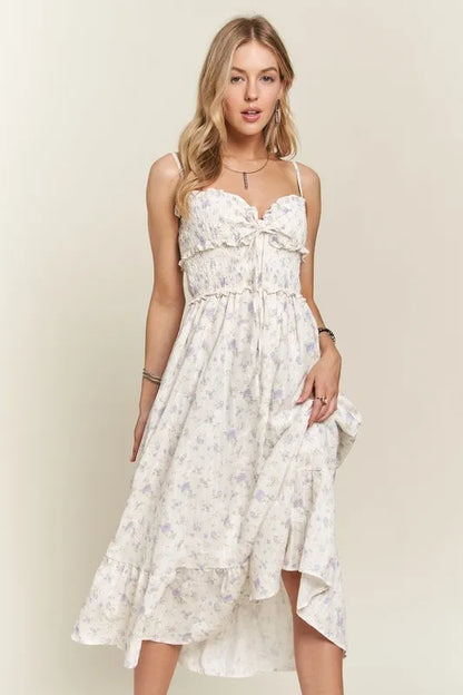 Smocked Floral Sweetheart Neck Cami Dress - Lavender - product view 3