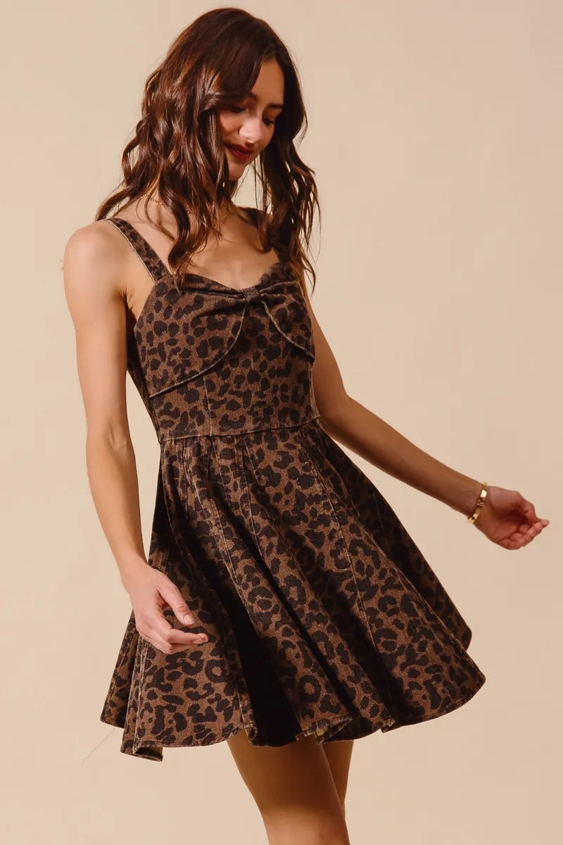 Mineral Washed Leopard Flare Cami Dress in Mocha Leopard - product view 6