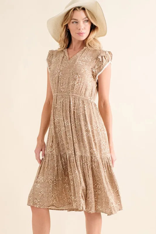Boho Printed Tiered Maxi Dress in Taupe - product view 1