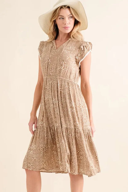 Boho Printed Tiered Maxi Dress in Taupe - product view 1