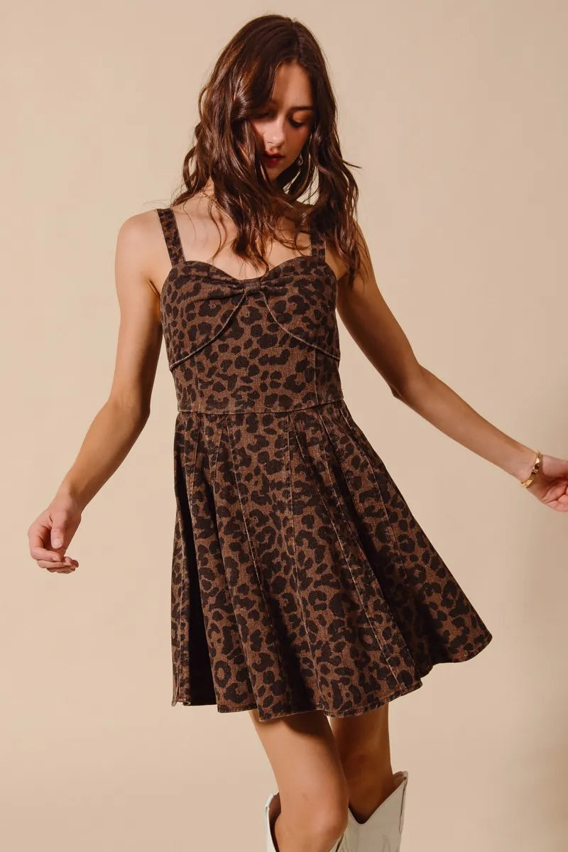 Mineral Washed Leopard Flare Cami Dress in Mocha Leopard - product view 3