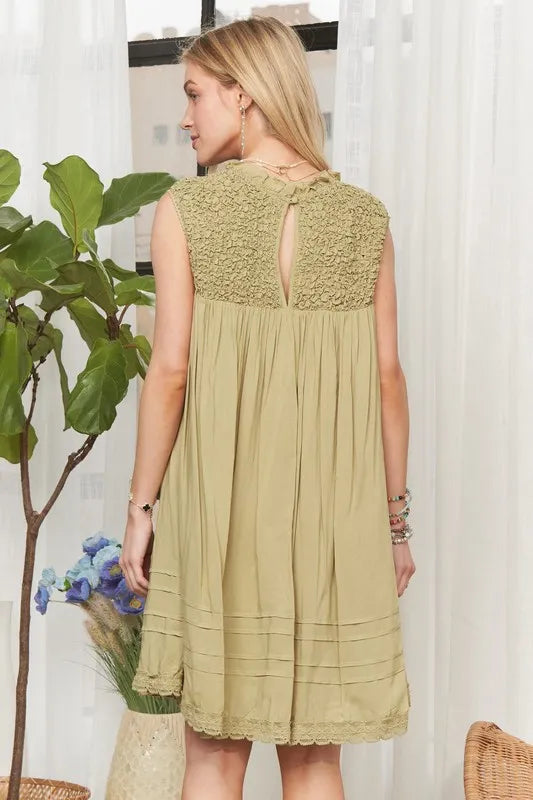 Loose Textured Babydoll Dress in Olive Grey - product view 3