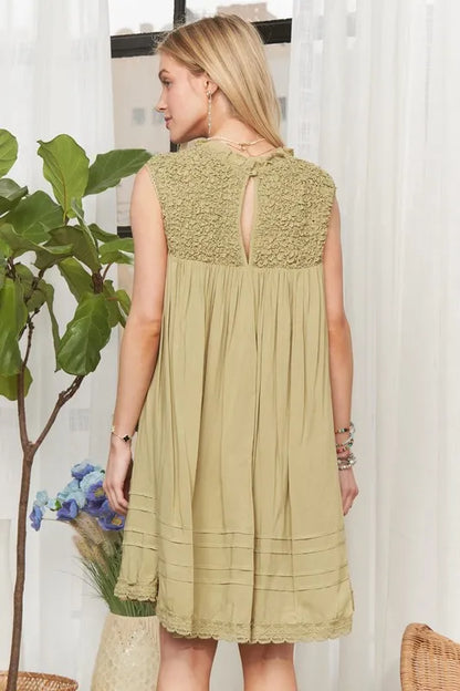 Loose Textured Babydoll Dress in Olive Grey - product view 3