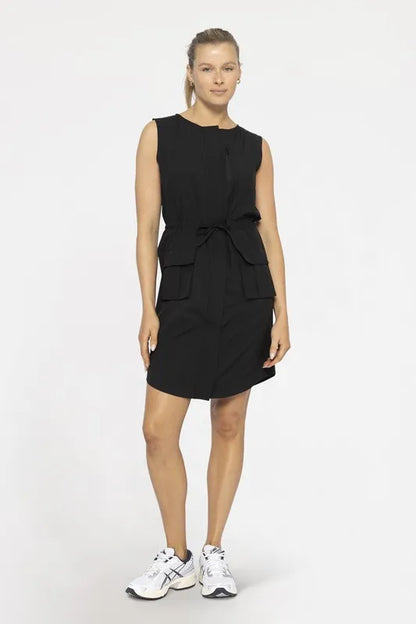 Versatile Drawstring Waist Tank Dress in Black - product view 1