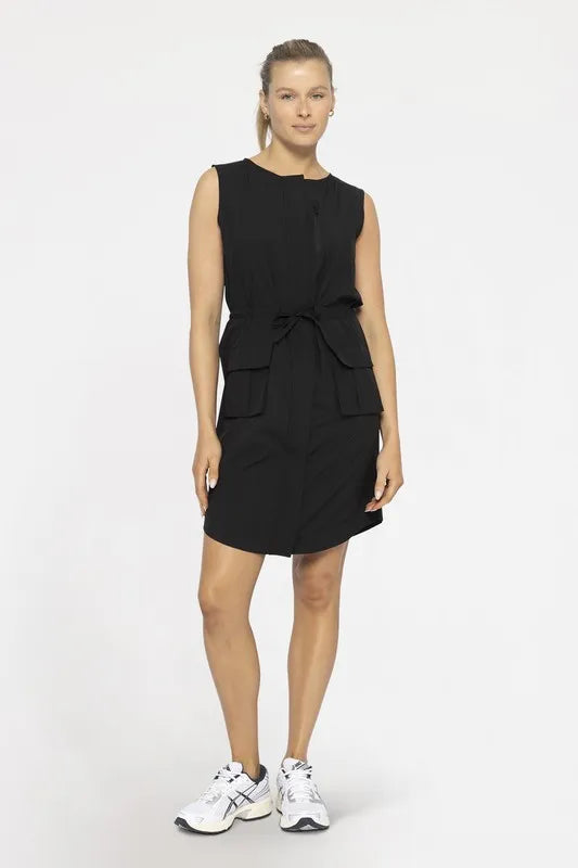 Versatile Drawstring Waist Tank Dress in Black - product view 1