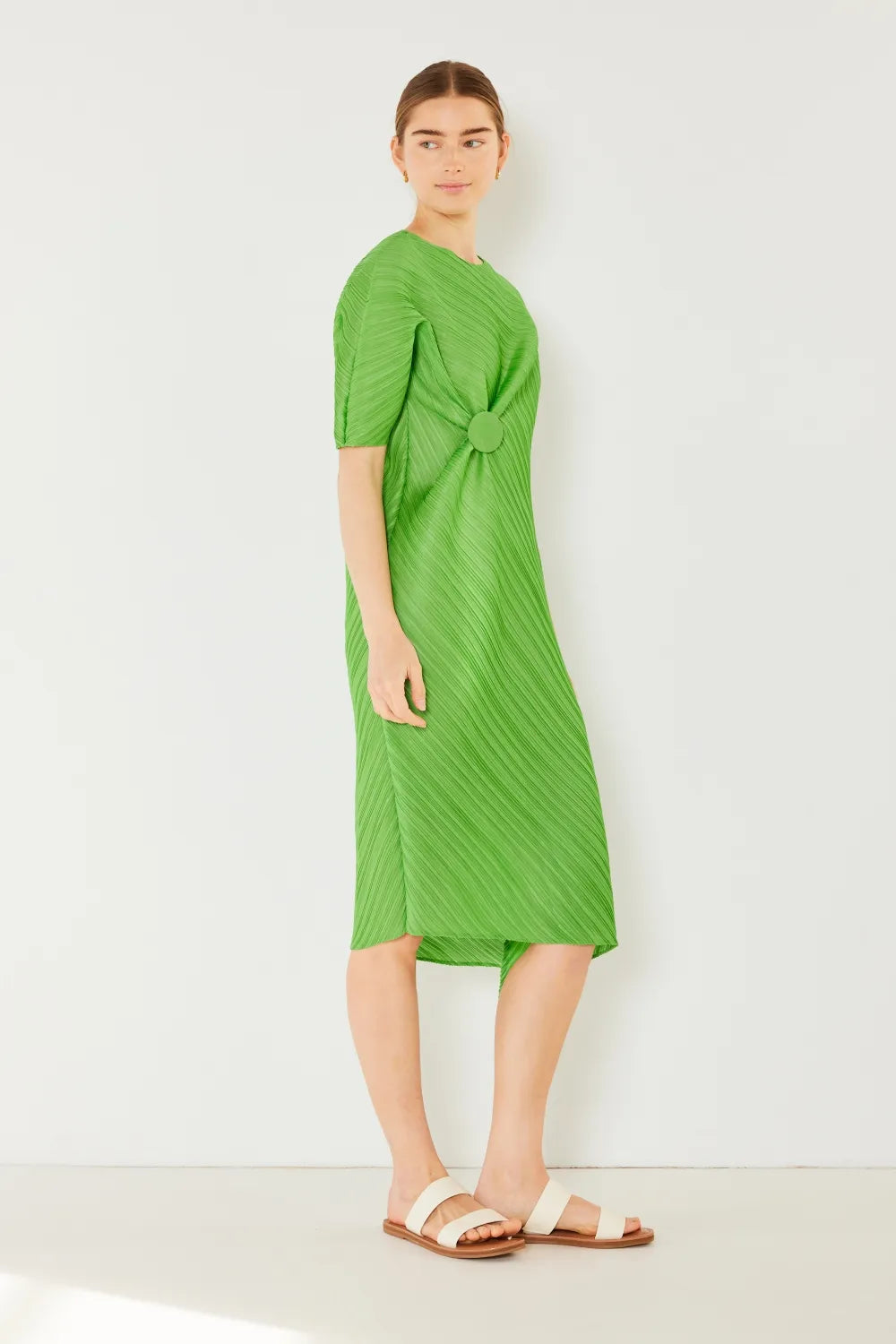 Pleated Dolman Sleeve Dress in Brown Khaki, Deep Orange and more - product view 14