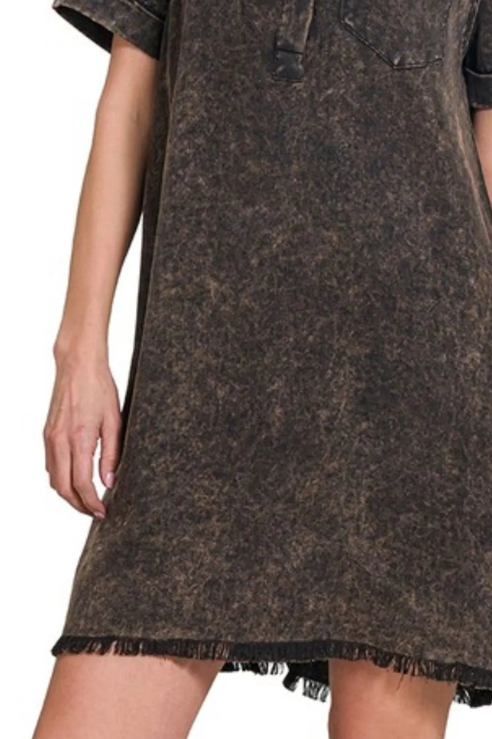 Tencel Mineral Washed Collared Shirts Dress - Ash Black - product view 3