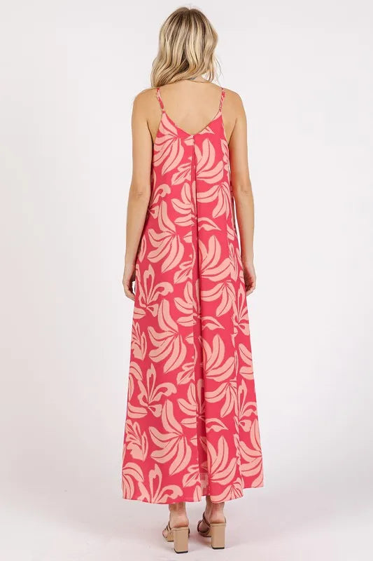 Printed V-Neck Maxi Cami Dress with Pockets - Strawberry - product view 4
