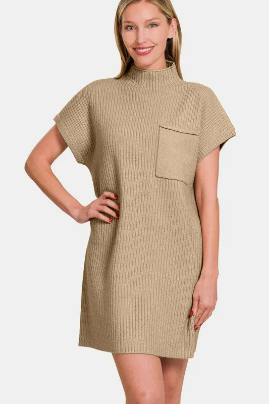 Short Sleeve Sweater Mini Dress - H. Mocha - product view 1