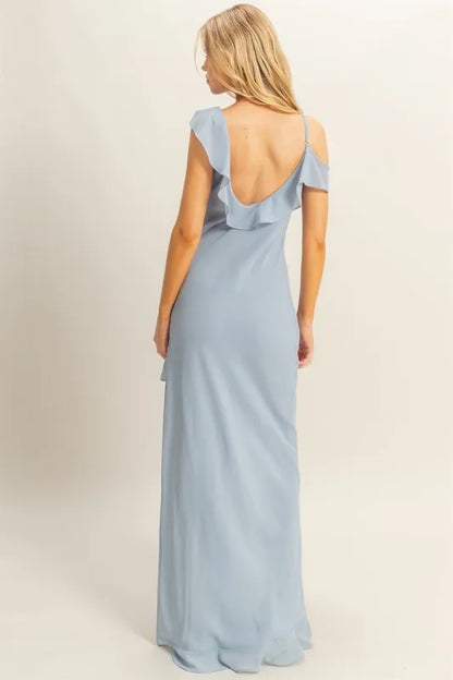 Chiffon Ruffle Trim Midi Dress - Dusty Blue - product view 3