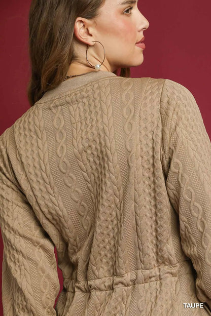 Drawstring Cable Knit Mini Dress with Pockets - Taupe - product view 5