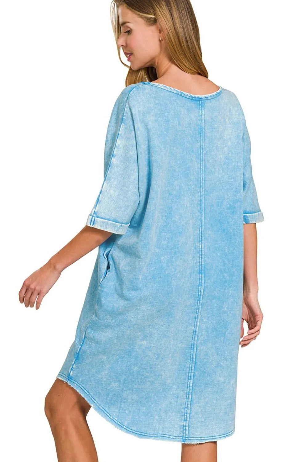 Acid-washed French Terry Tee Shirts Dress - Deep Sky - product view 3