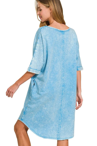 Acid-washed French Terry Tee Shirts Dress - Deep Sky - product view 3