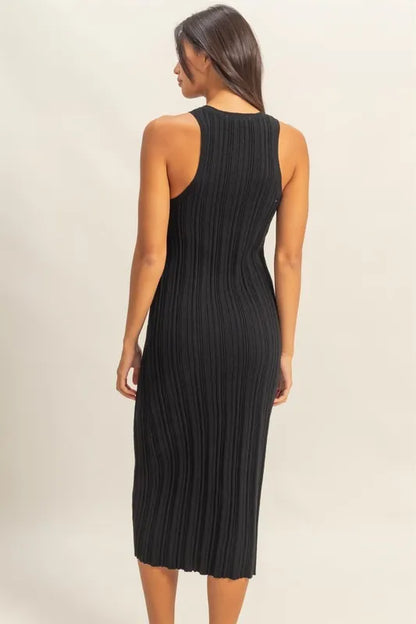 Round Neck Bodycon Ribbed Knit Dress - Black - product view 4