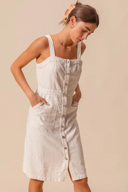 Button Down Pocket Front Pinafore Dress - Off White - product view 15