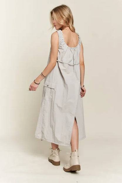 Drawstring Slit Back Cargo Dress - Lt Grey - product view 6