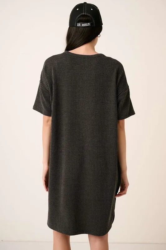 Urban Rib Knit Short Sleeve Tee Dress - Charcoal - product view 2